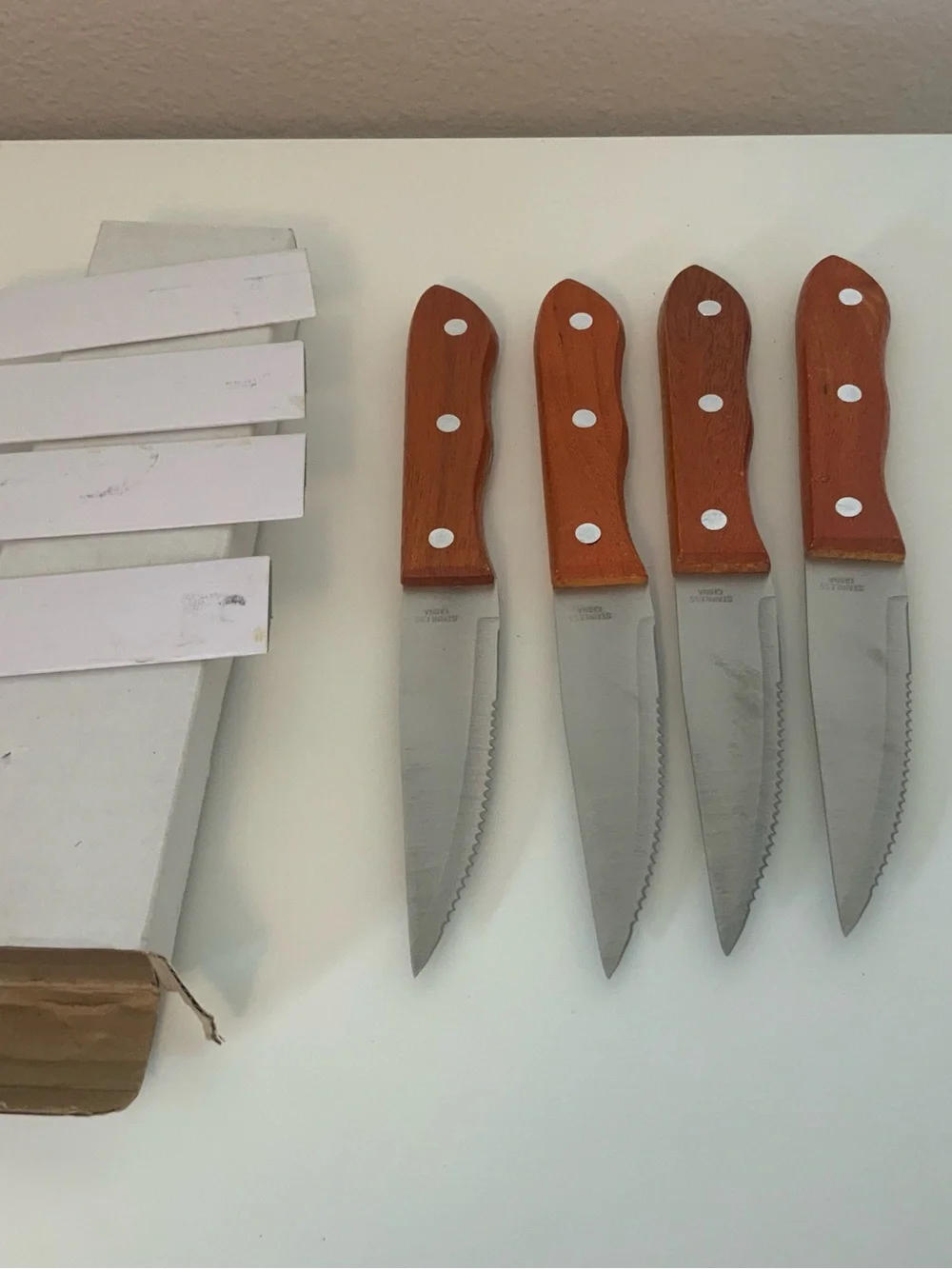 Wood-Handle Steak Knife Set of 4- Red-Brown